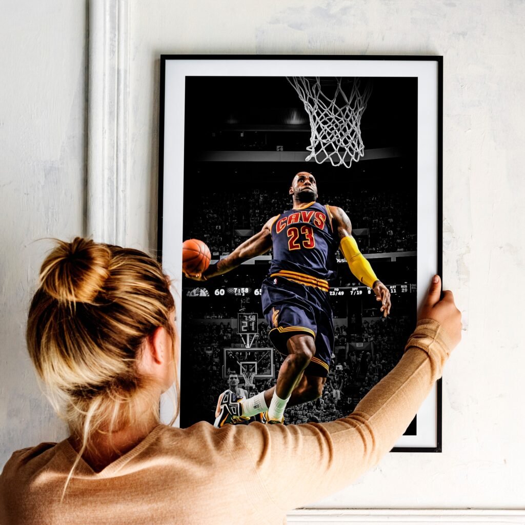 Lebron James Dunk poster, NBA basketball poster print, Cleveland Cavaliers Canvas wall art, iconic sports poster - Image 8