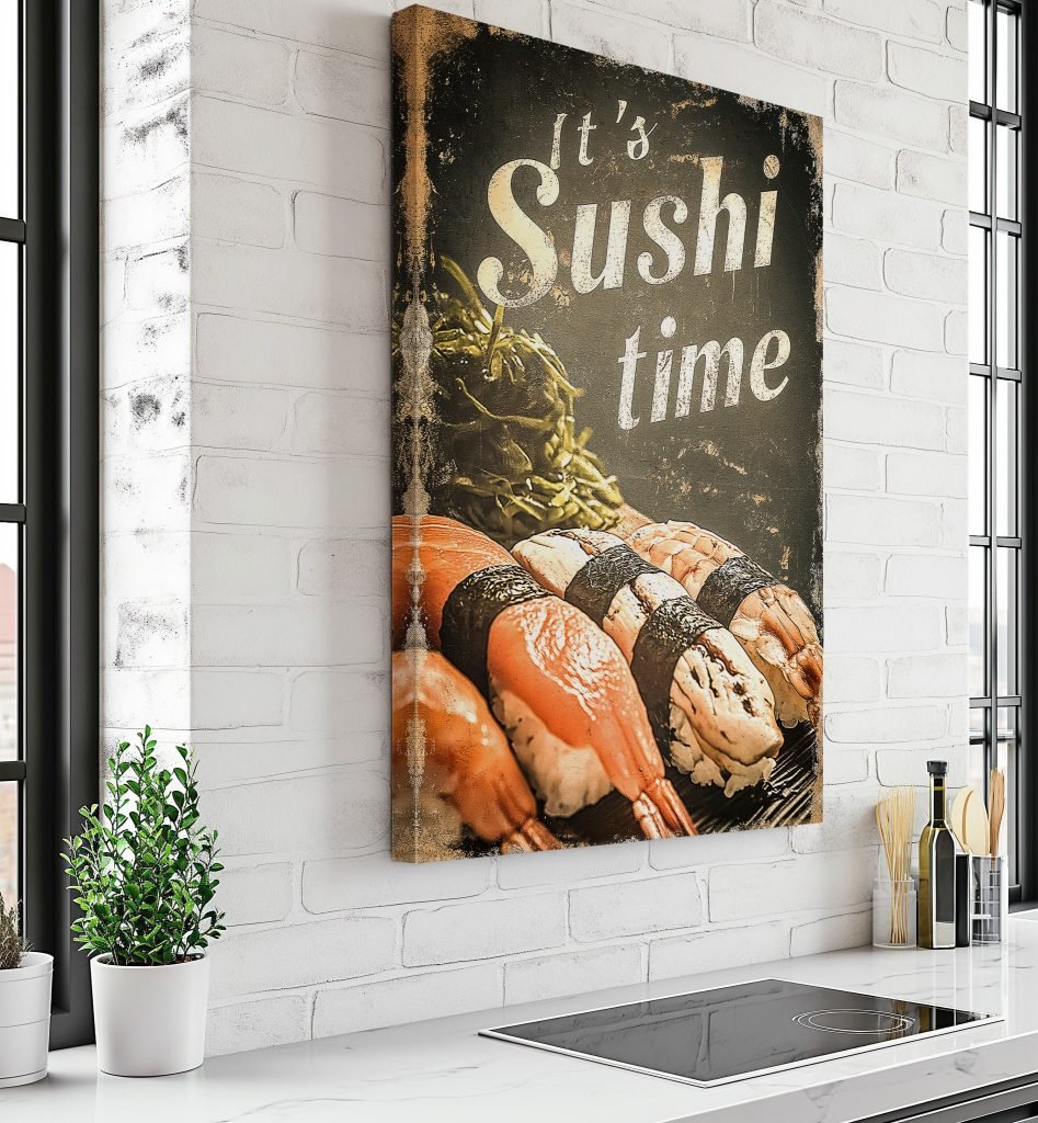 Sushi Lovers Canvas print, Kitchen Wall artwork, Sushi Wall art, Food lovers large canvas, Japan, Vintage Kitchen home decor - Image 5