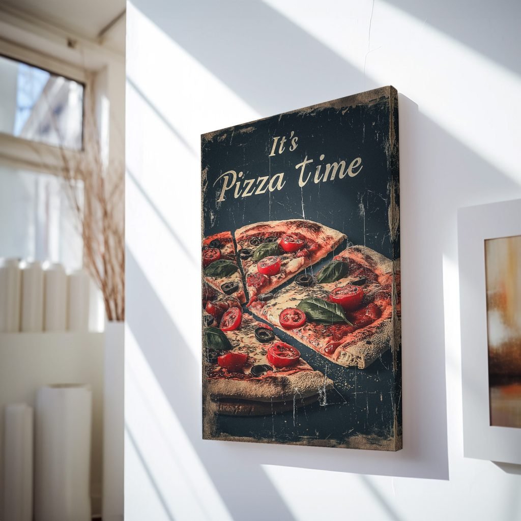 Pizza Canvas print, Kitchen Wall artwork, Pizza art, Food lovers large canvas, Italia, Vintage Kitchen home decor - Image 3