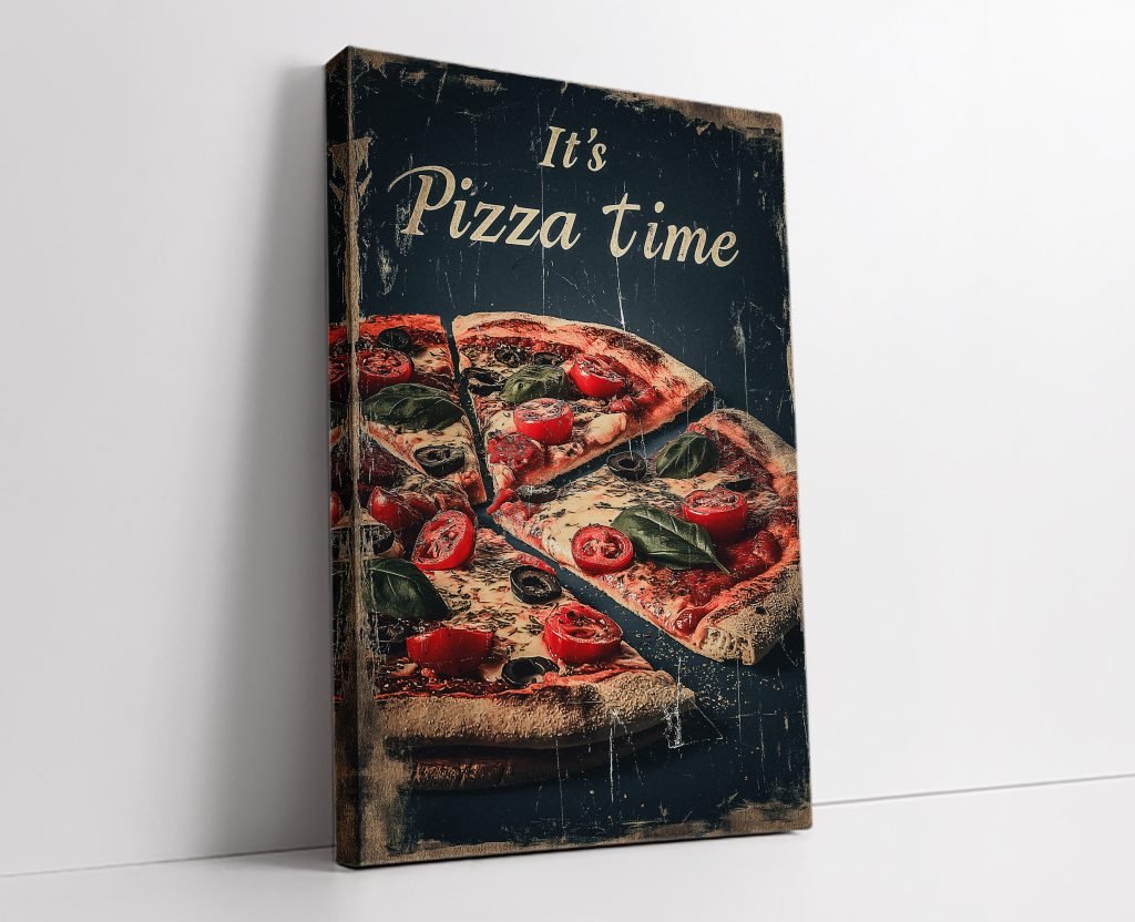 Pizza Canvas print, Kitchen Wall artwork, Pizza art, Food lovers large canvas, Italia, Vintage Kitchen home decor - Image 5