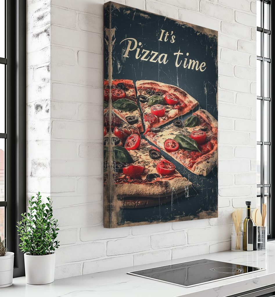 Pizza Canvas print, Kitchen Wall artwork, Pizza art, Food lovers large canvas, Italia, Vintage Kitchen home decor - Image 6