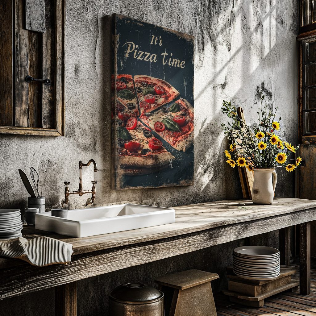Pizza Canvas print, Kitchen Wall artwork, Pizza art, Food lovers large canvas, Italia, Vintage Kitchen home decor - Image 7