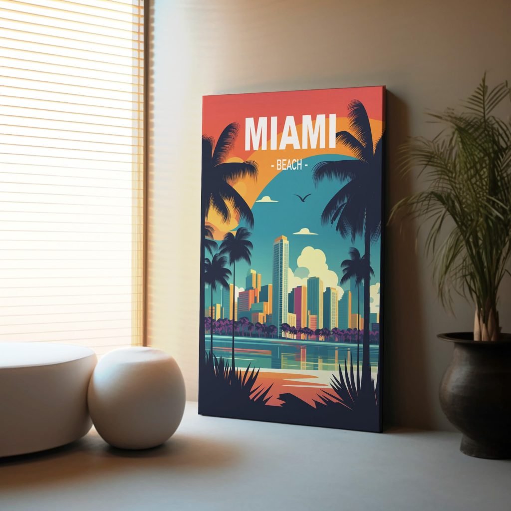 Miami Beach Canvas Wall Art print  - USA Florida State Travel Artwork - Home Decor for Living Room - Image 7