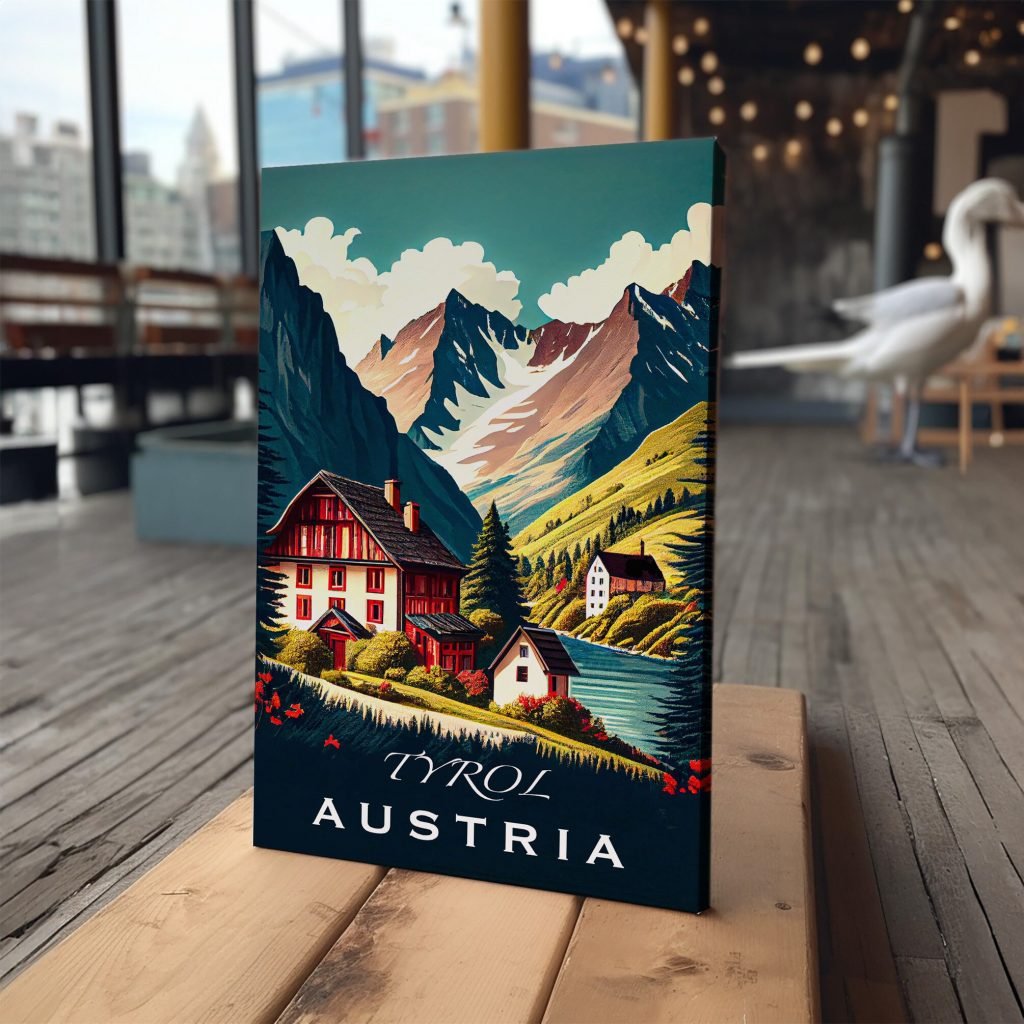 Vintage Tyrol Alps Canvas Wall Art print - Austria Nature Travel Canvas Artwork for Living Room - Image 3