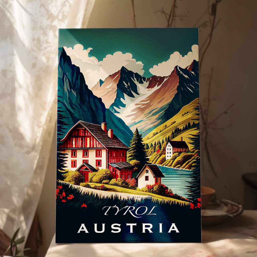 Vintage Tyrol Alps Canvas Wall Art print - Austria Nature Travel Canvas Artwork for Living Room - Image 5