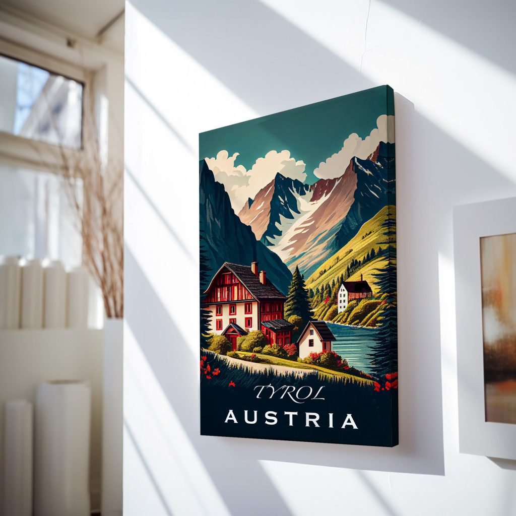 Vintage Tyrol Alps Canvas Wall Art print - Austria Nature Travel Canvas Artwork for Living Room - Image 7