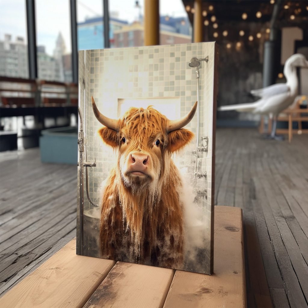 Highland Cow Canvas Wall Art print  - Living Room Decor - Rustic Highland Cow Stretched Canvas Artwork - Image 3