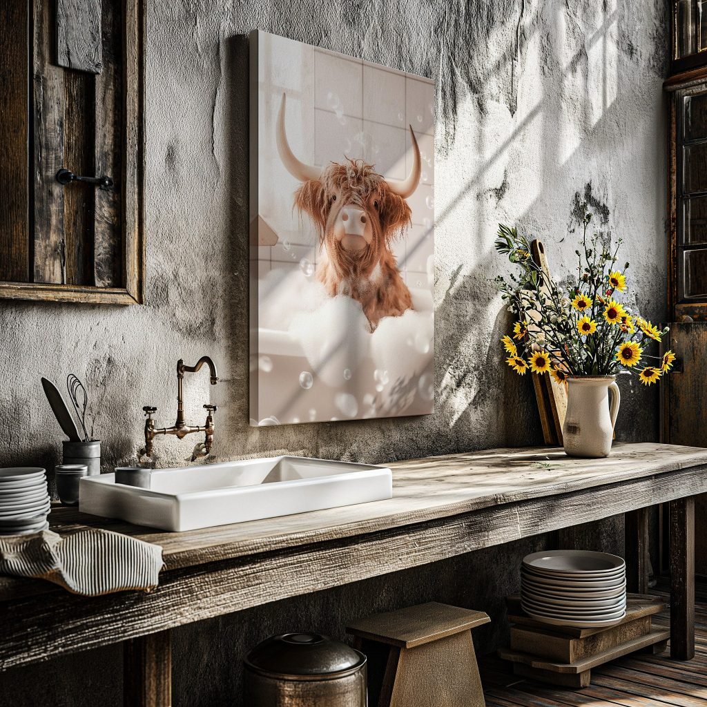 Highland Cow Hot Tub Canvas - Animal Print Bathroom Wall Art - Home Decor - Image 8