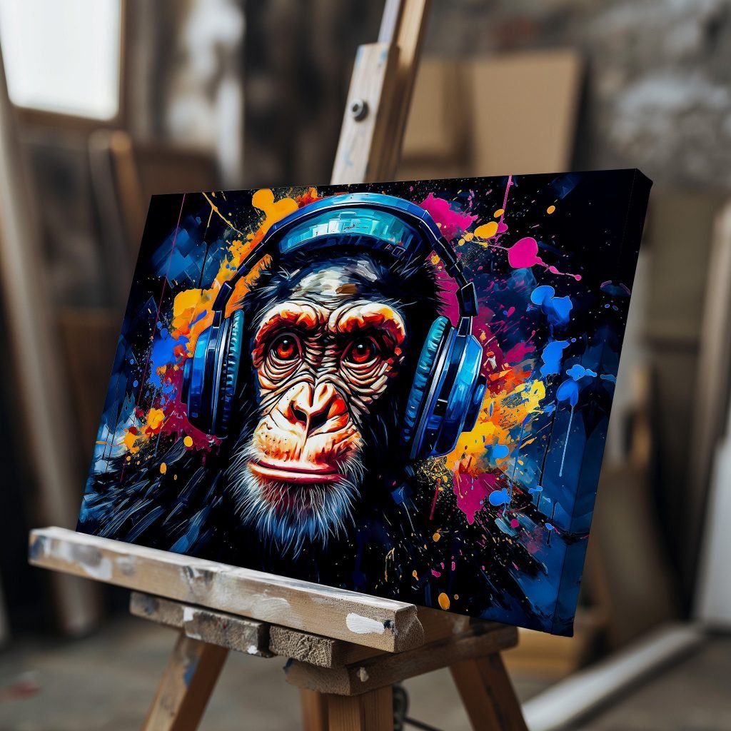 Monkey Music Headphones Canvas Wall Art print, Cool Chimpanzee Illustration, Perfect Gift for Animal Lovers - Image 7