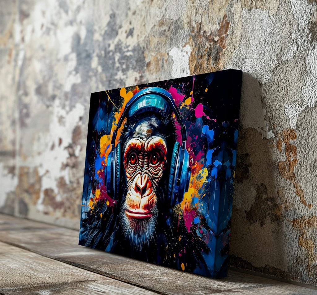 Monkey Music Headphones Canvas Wall Art print, Cool Chimpanzee Illustration, Perfect Gift for Animal Lovers - Image 8