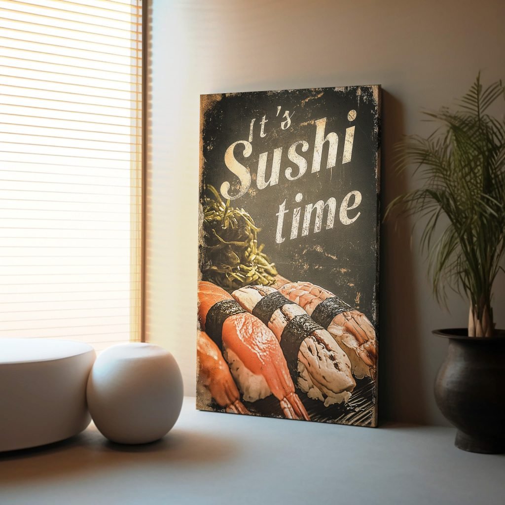 Sushi Lovers Canvas print, Kitchen Wall artwork, Sushi Wall art, Food lovers large canvas, Japan, Vintage Kitchen home decor - Image 3