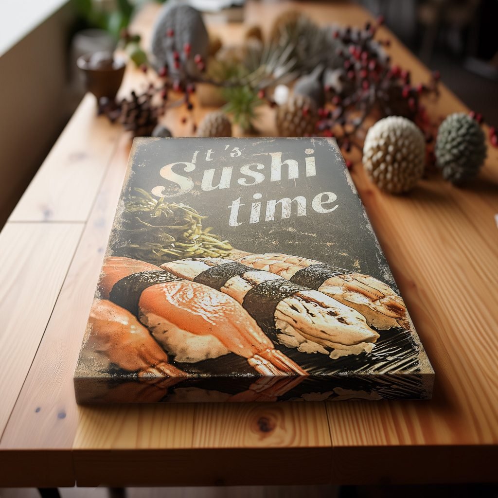 Sushi Lovers Canvas print, Kitchen Wall artwork, Sushi Wall art, Food lovers large canvas, Japan, Vintage Kitchen home decor - Image 4