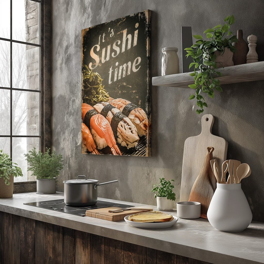 Sushi Lovers Canvas print, Kitchen Wall artwork, Sushi Wall art, Food lovers large canvas, Japan, Vintage Kitchen home decor - Image 7