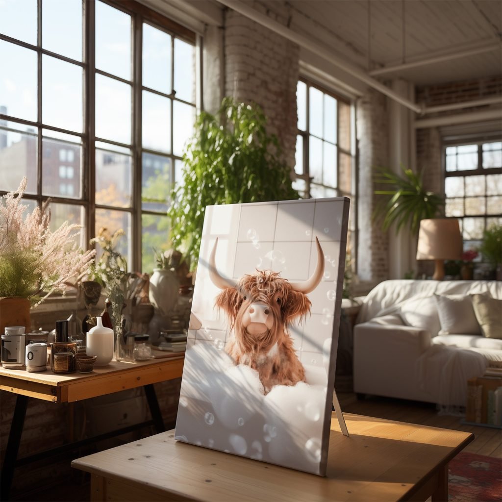 Highland Cow Hot Tub Canvas - Animal Print Bathroom Wall Art - Home Decor - Image 4