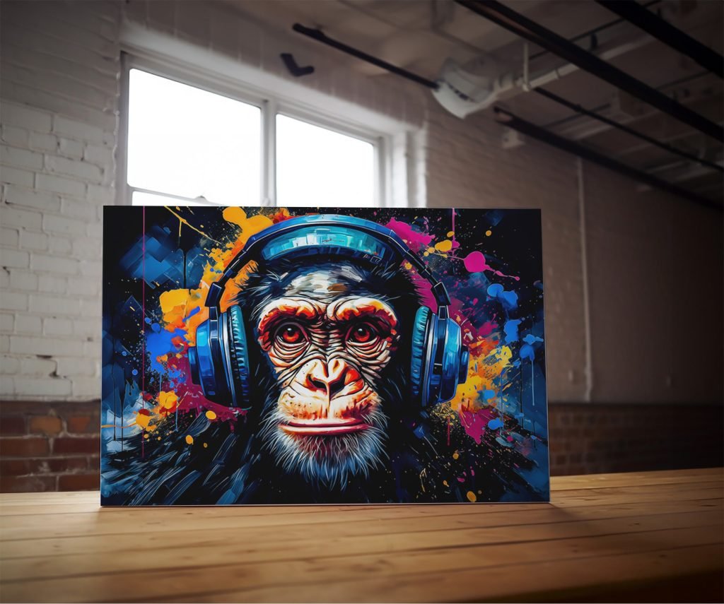 Monkey Music Headphones Canvas Wall Art print, Cool Chimpanzee Illustration, Perfect Gift for Animal Lovers - Image 4