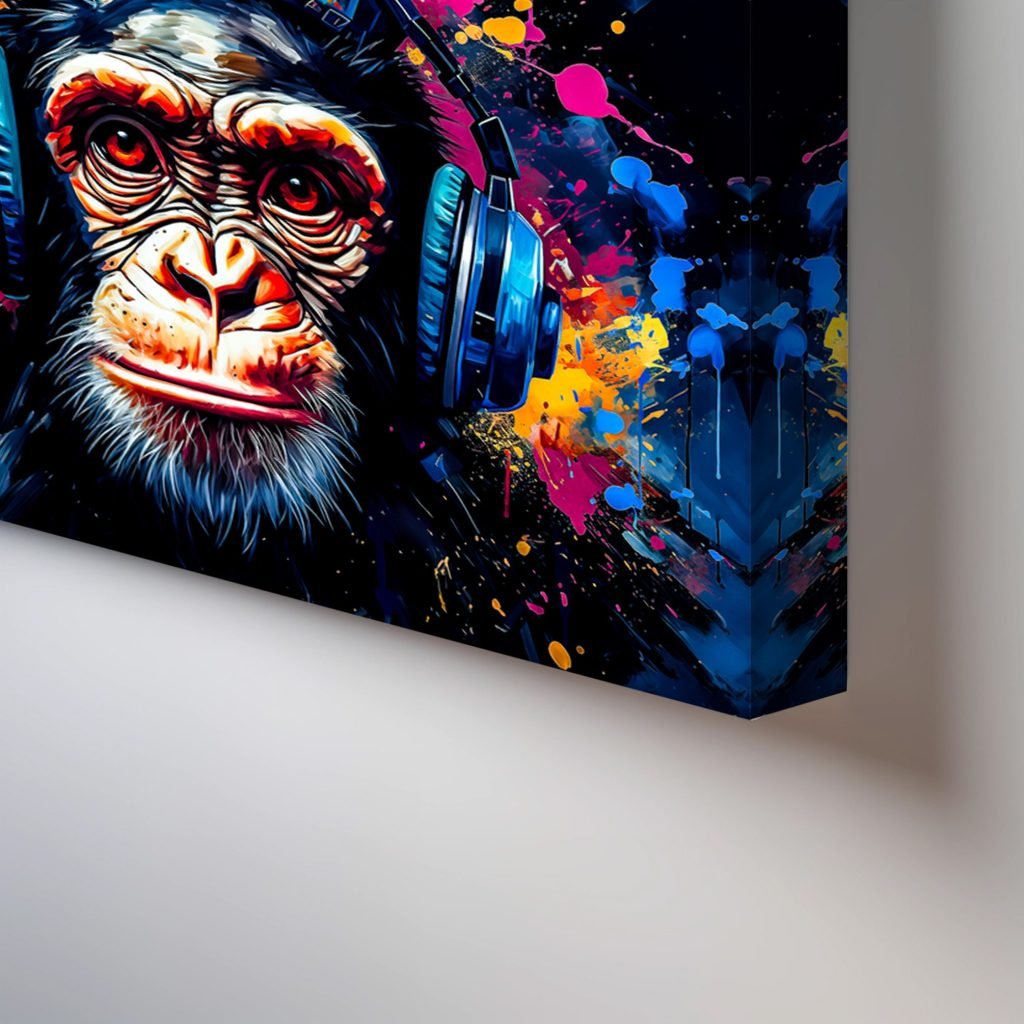 Monkey Music Headphones Canvas Wall Art print, Cool Chimpanzee Illustration, Perfect Gift for Animal Lovers - Image 5