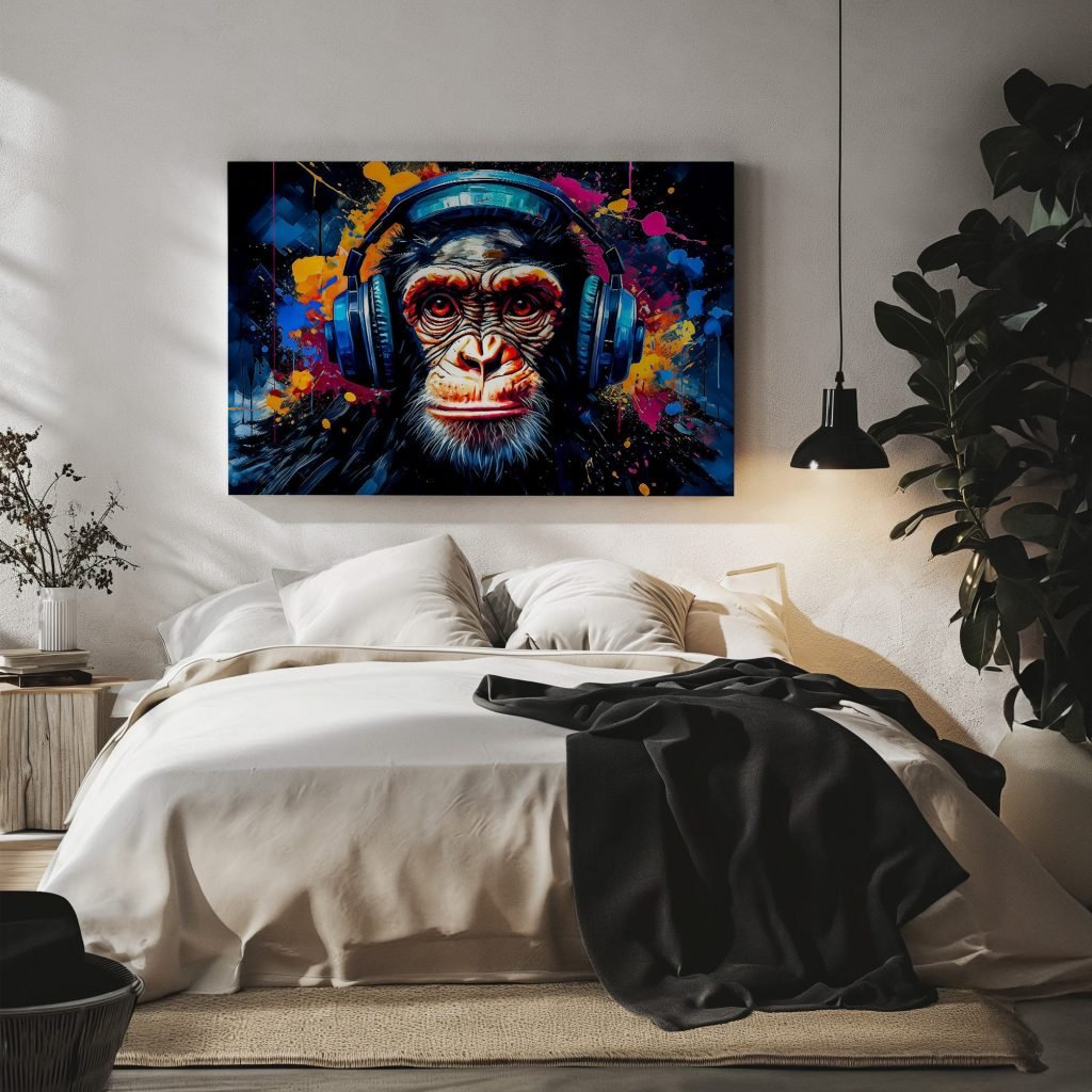 Monkey Music Headphones Canvas Wall Art print, Cool Chimpanzee Illustration, Perfect Gift for Animal Lovers - Image 6