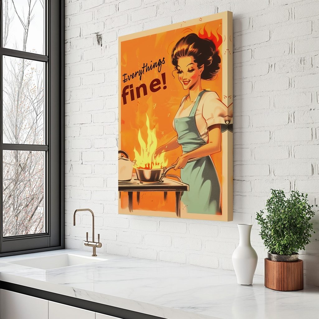 Retro Kitchen Canvas Art Print - 'Everything's Fine' Kitchen Humor Canvas - Funny Home Decor - Cooking Wall Art - Image 4