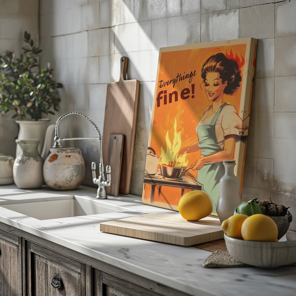 Retro Kitchen Canvas Art Print - 'Everything's Fine' Kitchen Humor Canvas - Funny Home Decor - Cooking Wall Art - Image 8