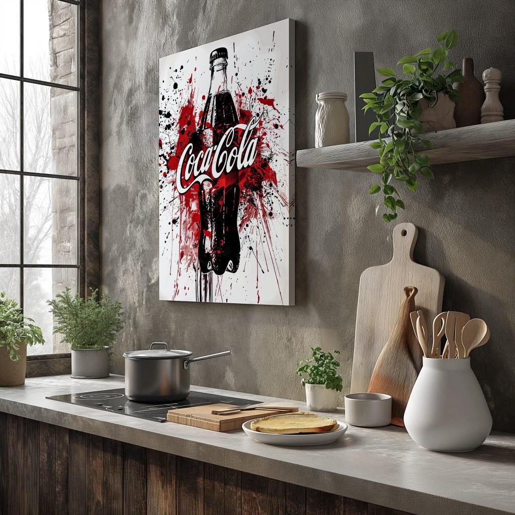 Abstract Coca-cola Bottle Splash Art - Beverage-Inspired Wall Canvas - Urban Style Kitchen Decor - Image 7