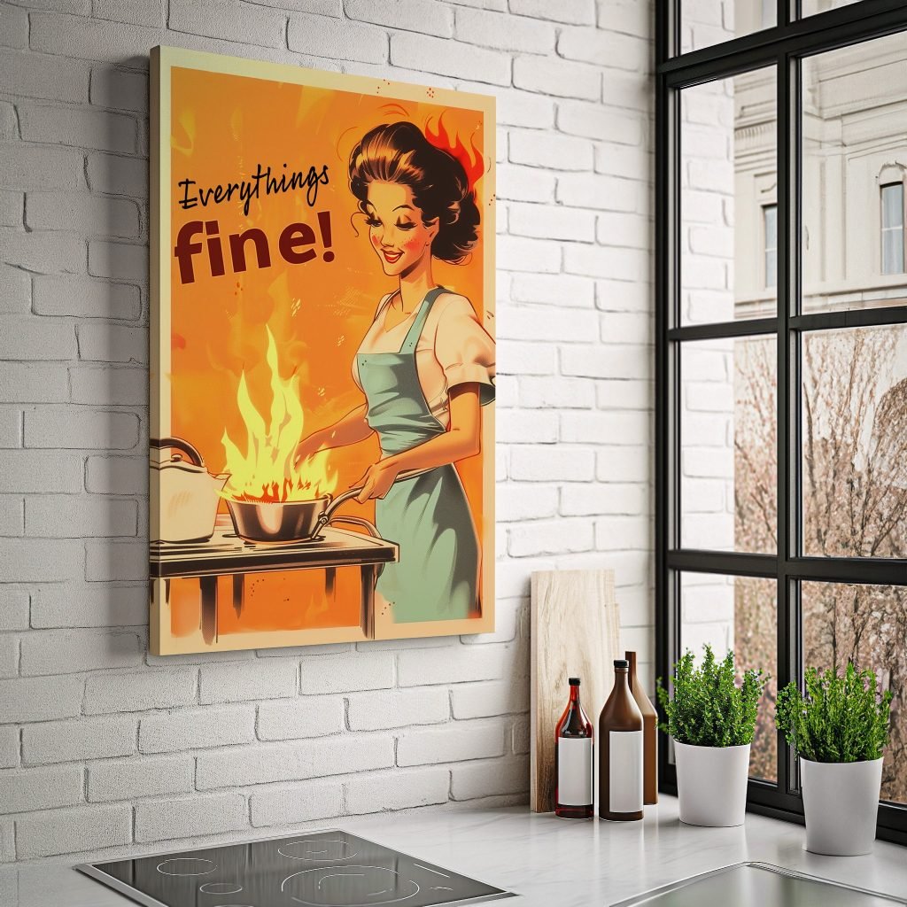 Retro Kitchen Canvas Art Print - 'Everything's Fine' Kitchen Humor Canvas - Funny Home Decor - Cooking Wall Art - Image 3