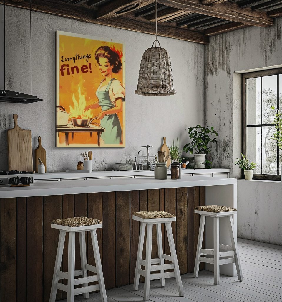 Retro Kitchen Canvas Art Print - 'Everything's Fine' Kitchen Humor Canvas - Funny Home Decor - Cooking Wall Art - Image 6