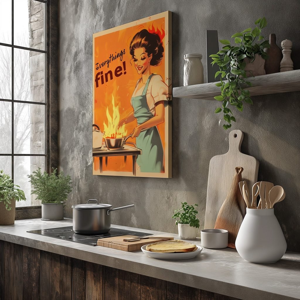 Retro Kitchen Canvas Art Print - 'Everything's Fine' Kitchen Humor Canvas - Funny Home Decor - Cooking Wall Art - Image 7