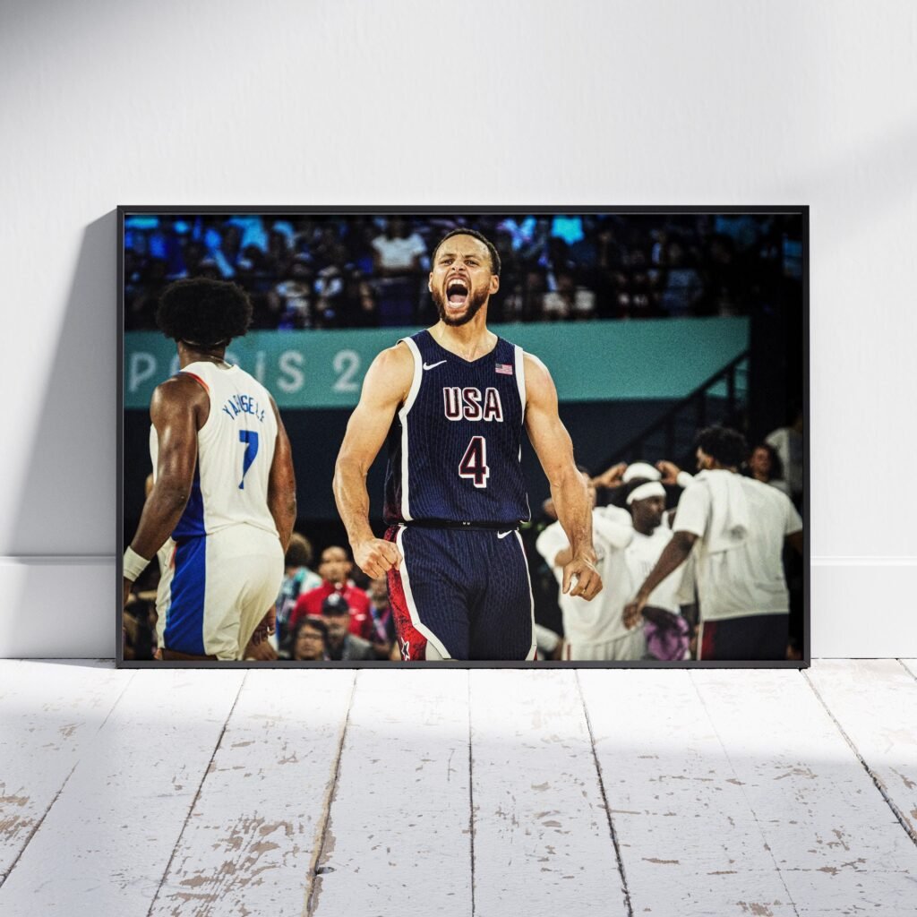 Steph Curry poster, Paris Olympics 2024 USA champion canvas wall art, Basketball poster print, iconic sports poster - Image 4