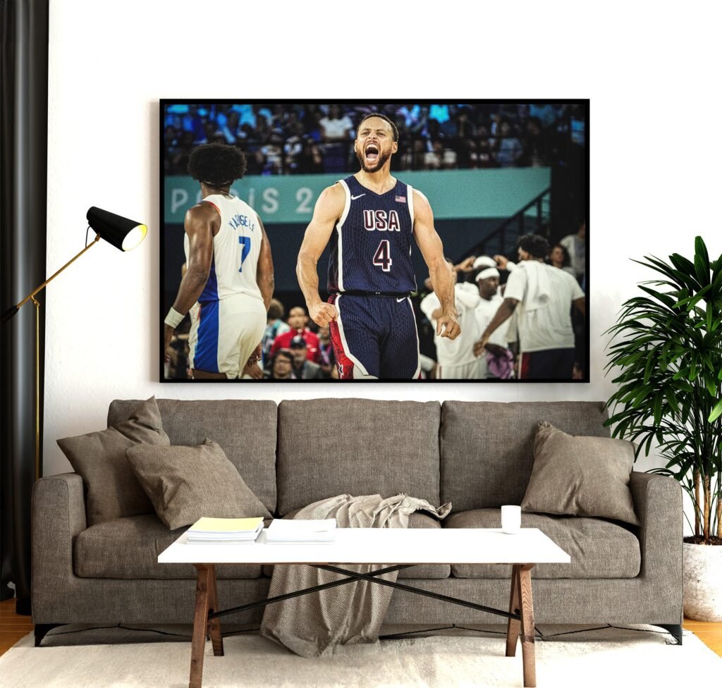 Steph Curry poster, Paris Olympics 2024 USA champion canvas wall art, Basketball poster print, iconic sports poster - Image 5