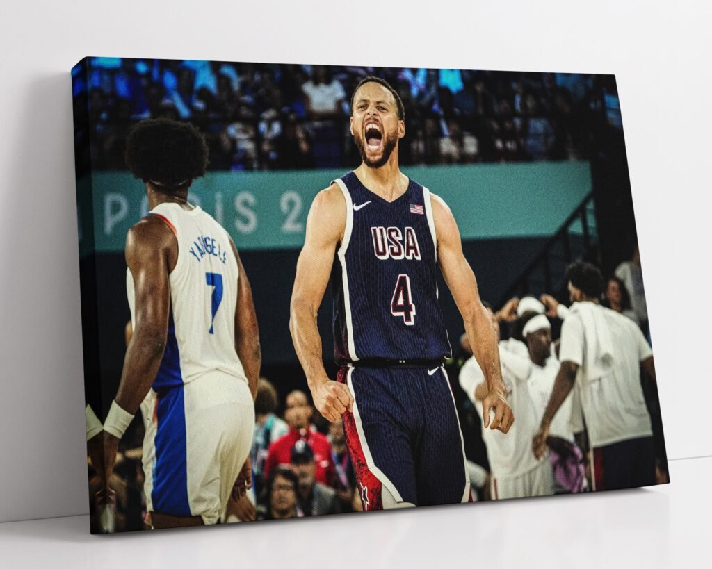 Steph Curry poster, Paris Olympics 2024 USA champion canvas wall art, Basketball poster print, iconic sports poster - Image 6