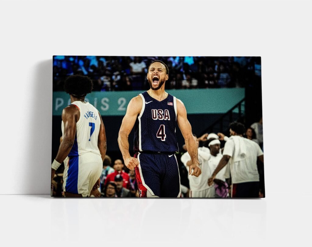 Steph Curry poster, Paris Olympics 2024 USA champion canvas wall art, Basketball poster print, iconic sports poster - Image 8