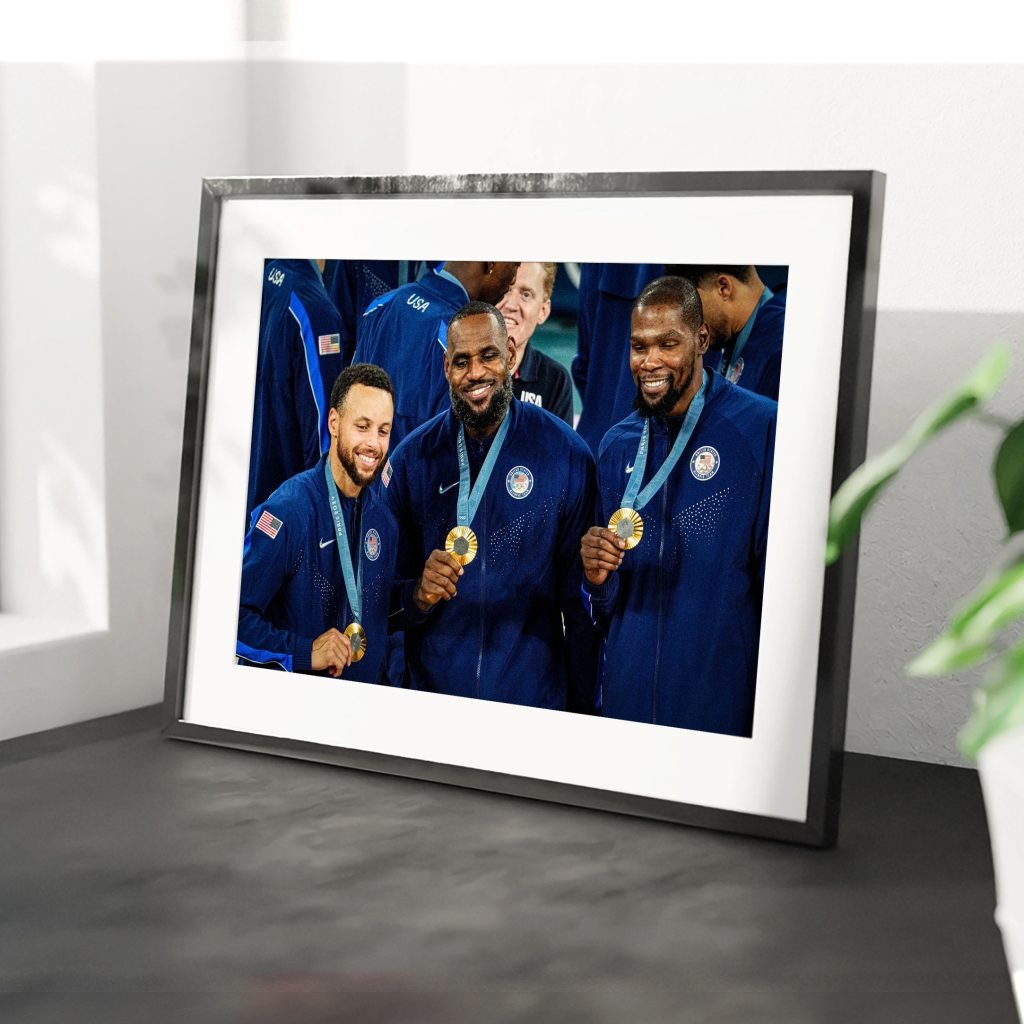 Lebron James, Steph Curry, Kevin Durant poster, USA Paris Olympics 2024 Gold Poster Print, NBA Canvas Wall Art - Image 4