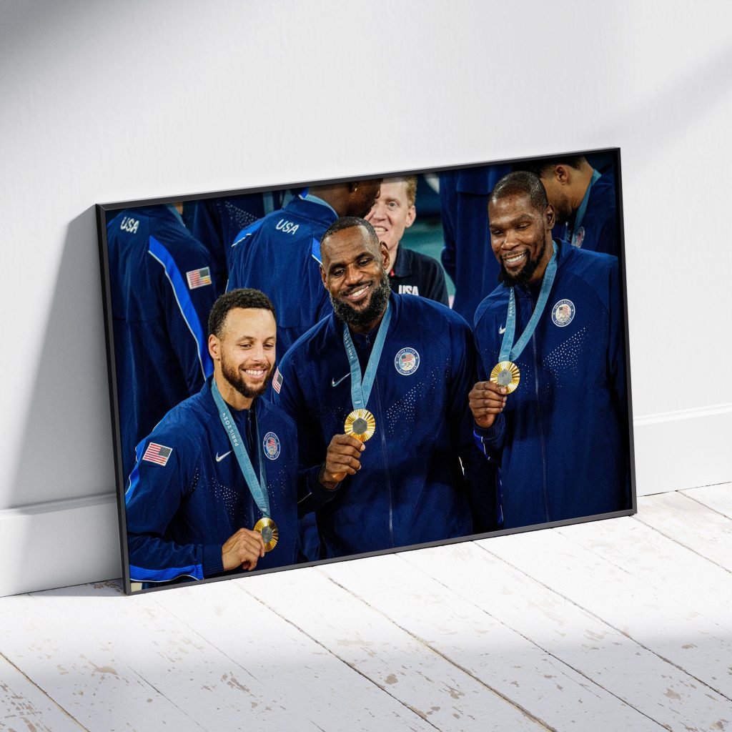 Lebron James, Steph Curry, Kevin Durant poster, USA Paris Olympics 2024 Gold Poster Print, NBA Canvas Wall Art - Image 6