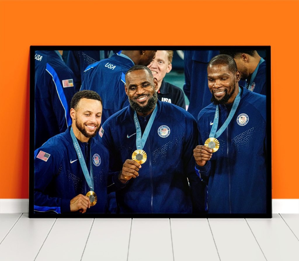 Lebron James, Steph Curry, Kevin Durant poster, USA Paris Olympics 2024 Gold Poster Print, NBA Canvas Wall Art - Image 7