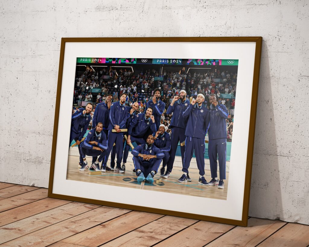 Lebron James and Steph Curry, USA basketball gold on Paris Olympics 2024 poster, canvas wall art, iconic sports poster - Image 8