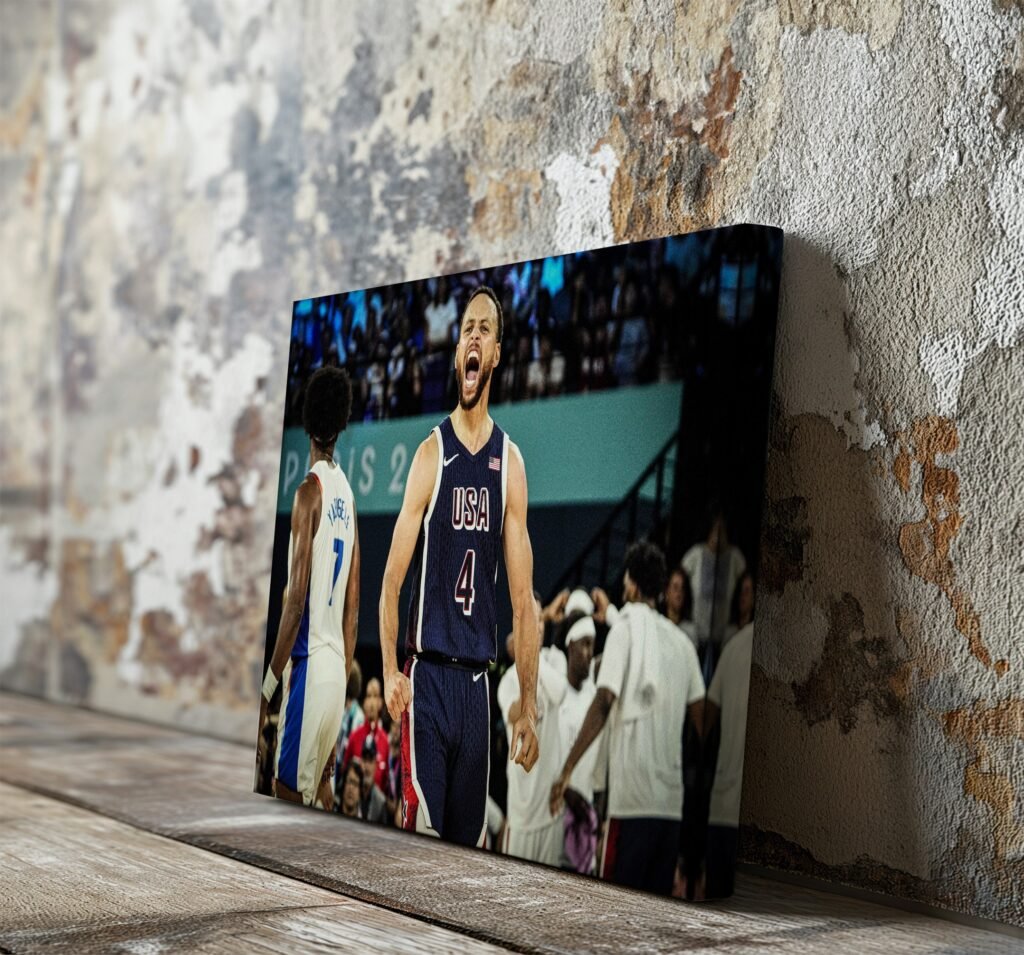 Steph Curry poster, Paris Olympics 2024 USA champion canvas wall art, Basketball poster print, iconic sports poster - Image 3