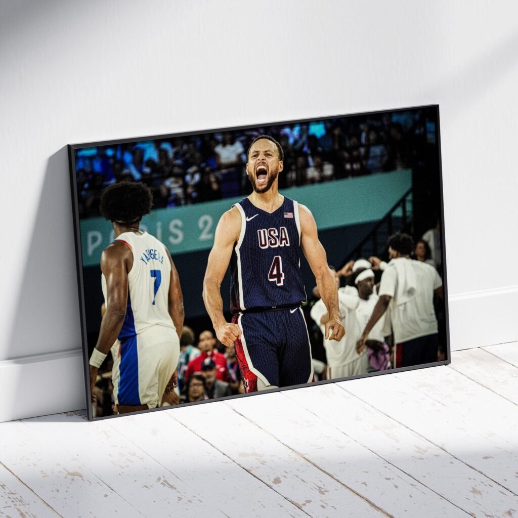 Steph Curry poster, Paris Olympics 2024 USA champion canvas wall art, Basketball poster print, iconic sports poster - Image 7