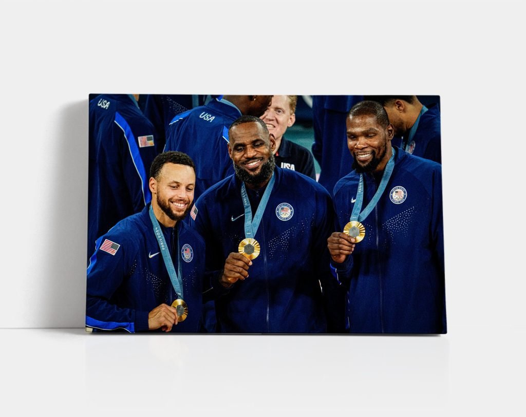 Lebron James, Steph Curry, Kevin Durant poster, USA Paris Olympics 2024 Gold Poster Print, NBA Canvas Wall Art - Image 8