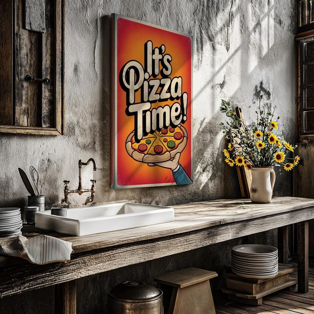 It's Pizza time Kitchen Canvas Wall art print,, Food lovers artwork, Italian Vintage Kitchen home decor - Image 6