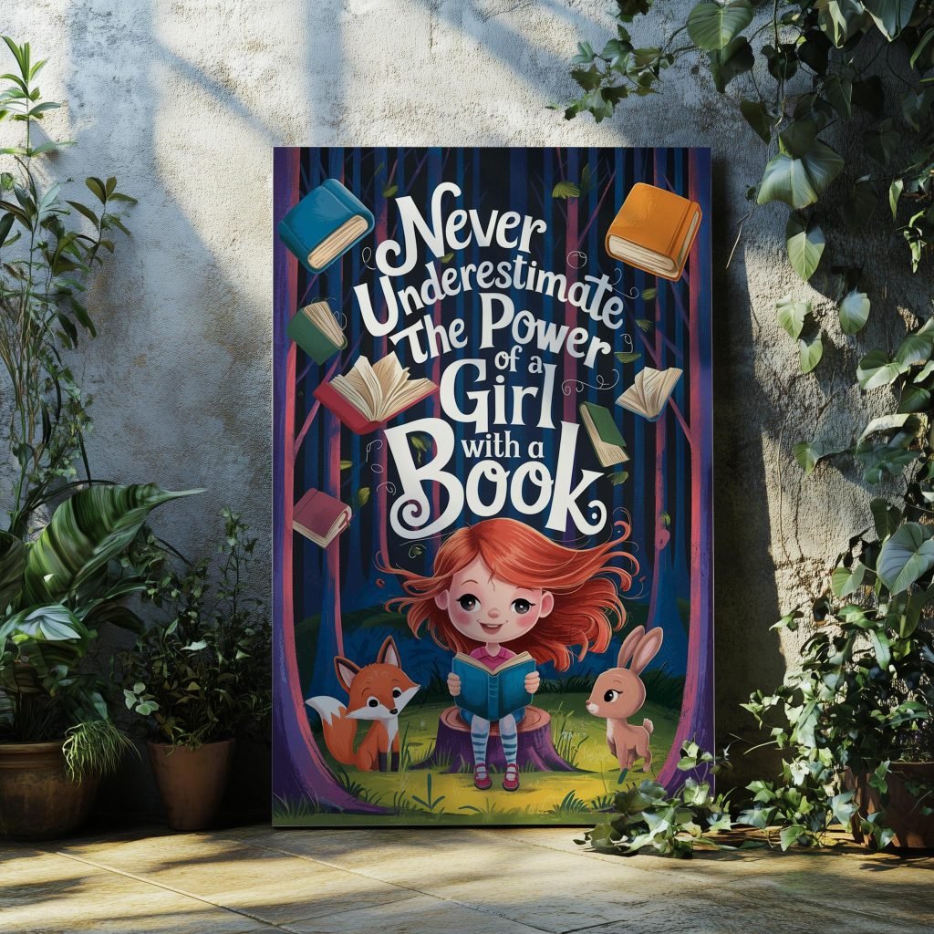 Inspirational Canvas Wall Art - Girl with a Book Quote for Kids Library, Perfect Gift for Young Readers & Book Lovers - Image 3