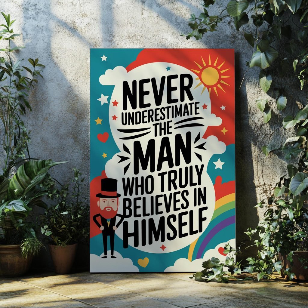 Motivational Wall Art for Men - Never Underestimate the Man Who Believes in Himself, Inspirational Quote Canvas for Office - Image 3