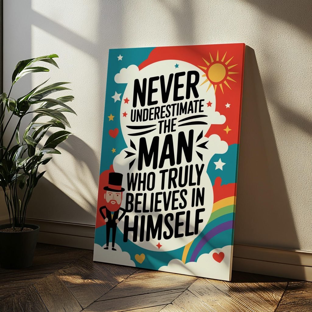Motivational Wall Art for Men - Never Underestimate the Man Who Believes in Himself, Inspirational Quote Canvas for Office - Image 4