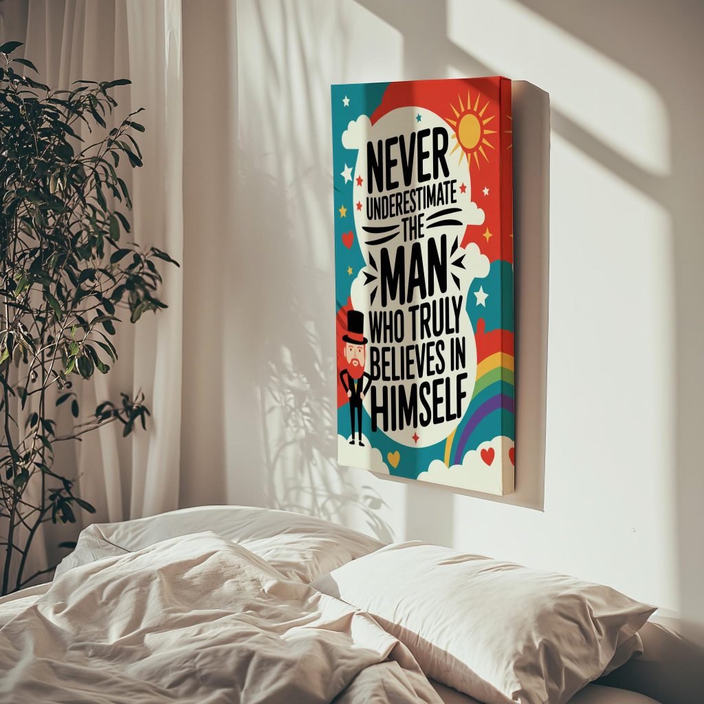 Motivational Wall Art for Men - Never Underestimate the Man Who Believes in Himself, Inspirational Quote Canvas for Office - Image 7