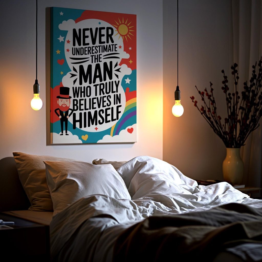 Motivational Wall Art for Men - Never Underestimate the Man Who Believes in Himself, Inspirational Quote Canvas for Office - Image 8