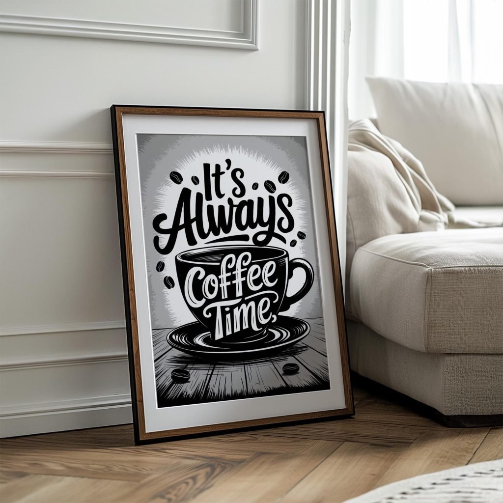 Coffee Time Wall Art - Fun Black and White Coffee Print for Kitchen, Office, or Cafe Decor, Gift for Coffee Lovers - Image 4