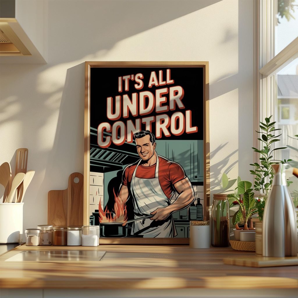 It’s All Under Control - Retro Kitchen Canvas Wall art Print | Funny Chef Poster for Kitchen, Man Cave, or BBQ | Perfect kitchen gift - Image 6