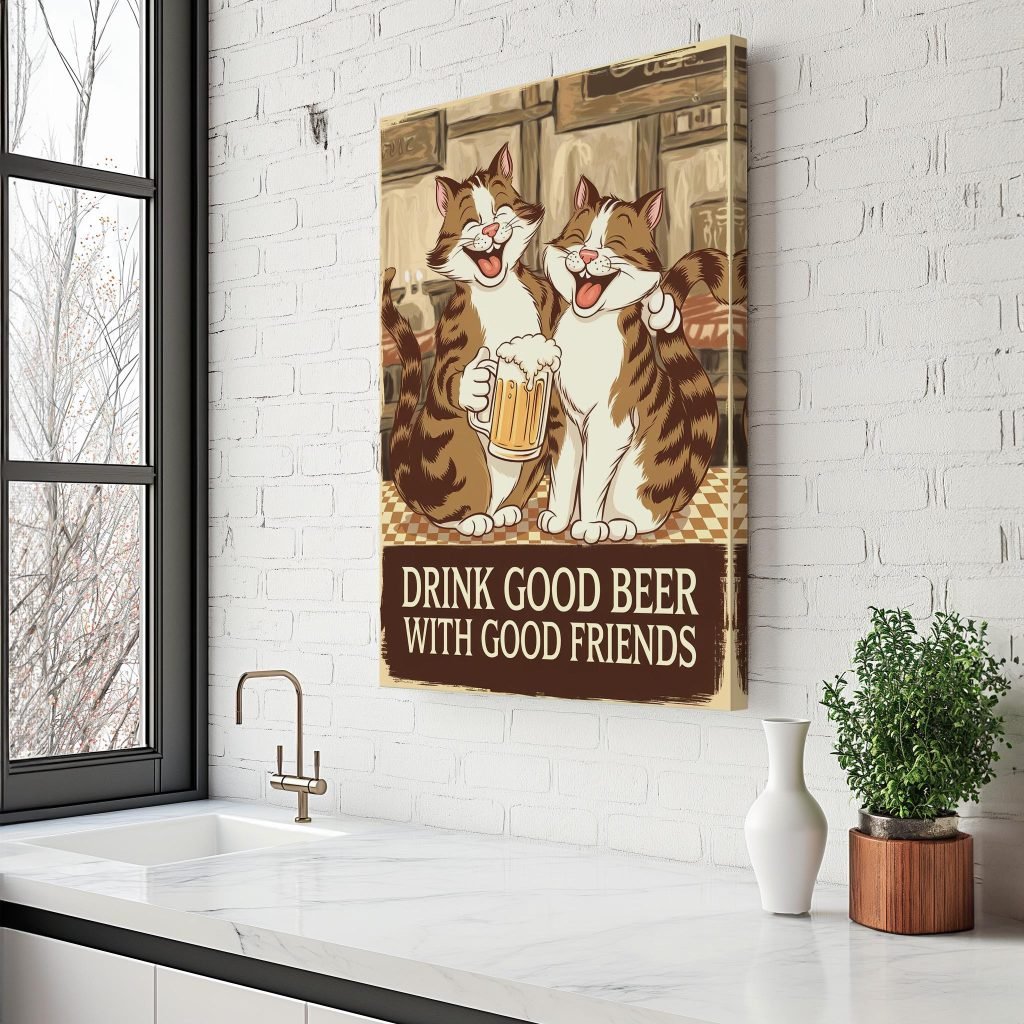Drink Good Beer With Good Friends Cat Poster - Vintage Bar Wall Art, Beer Lover Decor, Cat Lover Gift, Man Cave Sign - Image 5