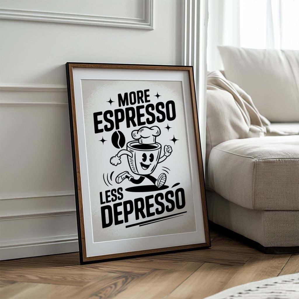 Coffee Quote Poster Print "More Espresso Less Depresso"  - Premium Kitchen Canvas Wall Art for Home, Cafe, or Office - Image 5