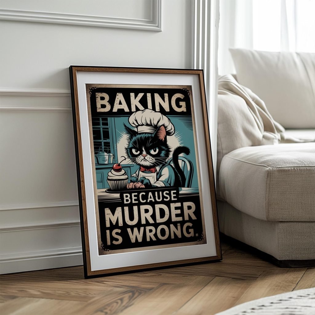 Funny Cat Baking Poster Print - Kitchen Decor Canvas Wall art for Cat Lovers, Humorous Gift for Bakers - Image 3