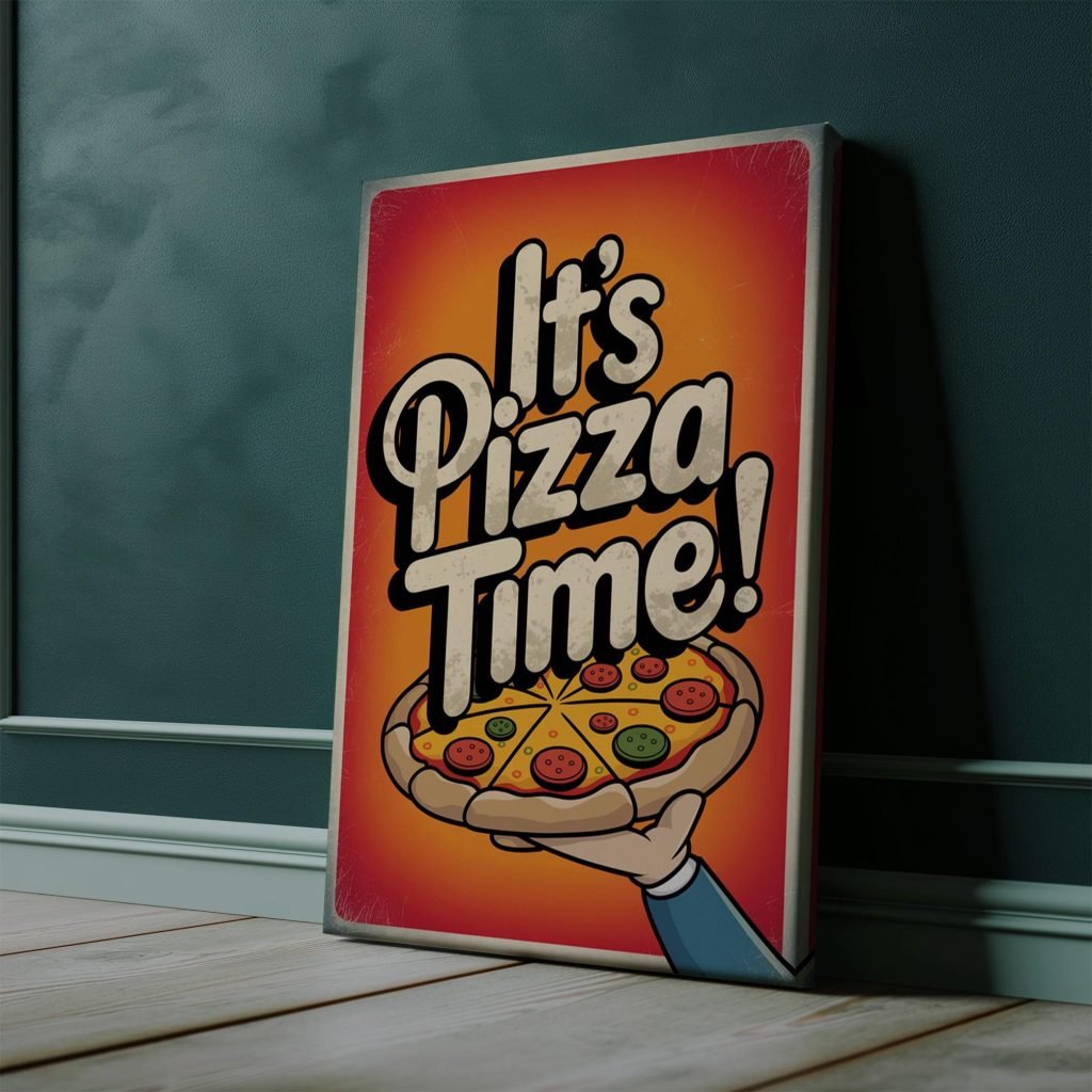 It's Pizza time Kitchen Canvas Wall art print,, Food lovers artwork, Italian Vintage Kitchen home decor - Image 3